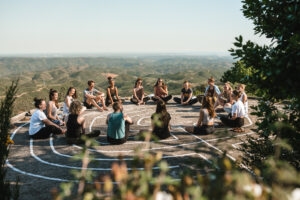 Yoga retreat Algarve – outdoor meditation circle on mountain plateau