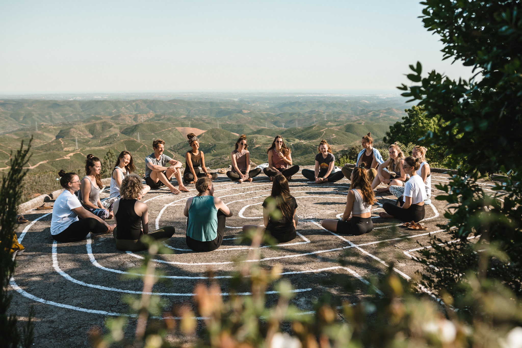 Yoga retreat Algarve – outdoor meditation circle on mountain plateau