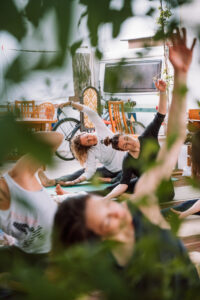 Yoga retreat Portugal – outdoor practice with campervan lifestyle setting