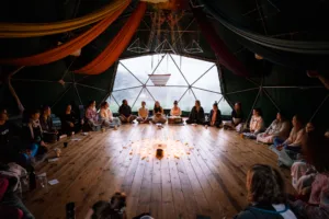 Wellness retreat Portugal – opening circle ceremony in dome tent